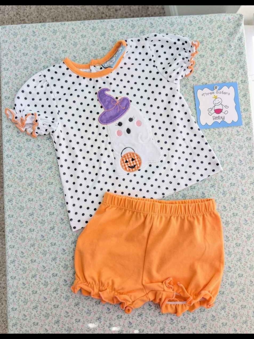 3 Mos Embroidered Halloween Ghost Bloomer Set